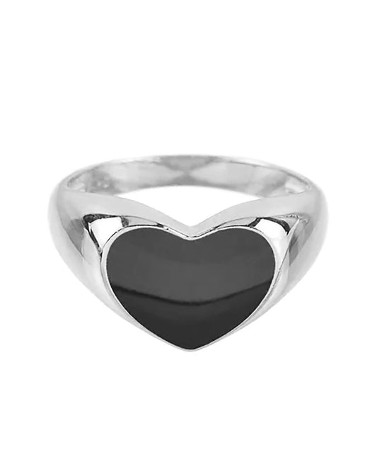 Black Heart Signet Silver