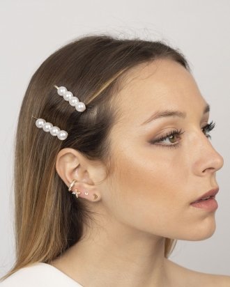 JewelryBund 3 Pieces Set Wholesale Fashion Hair Accessories Pearl Beads Flower Design Hair Clips Set