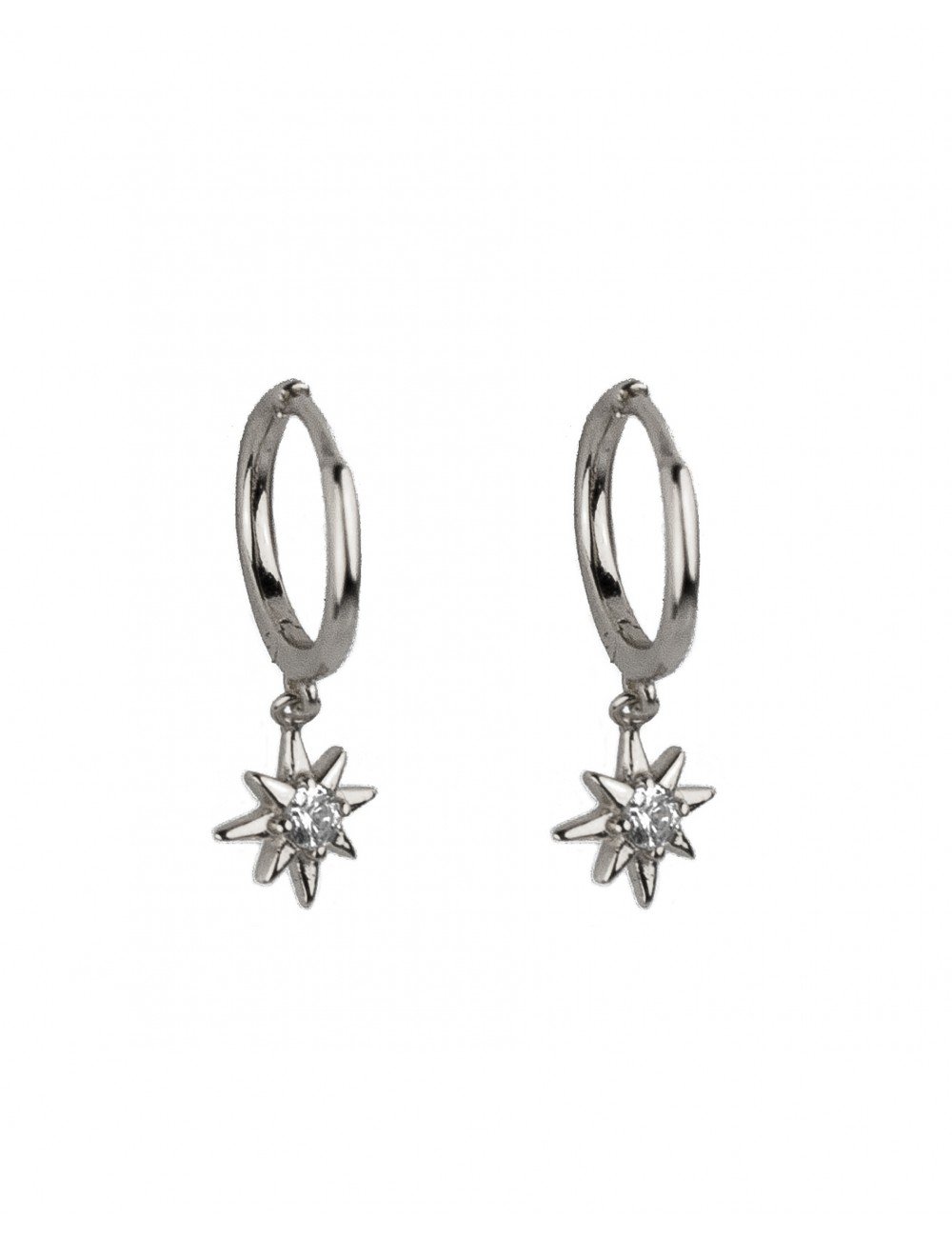 Earrings With Small Star and White Zirconia. 925 Sterling 