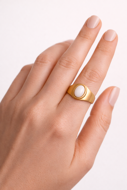 White Jade Gold Ring