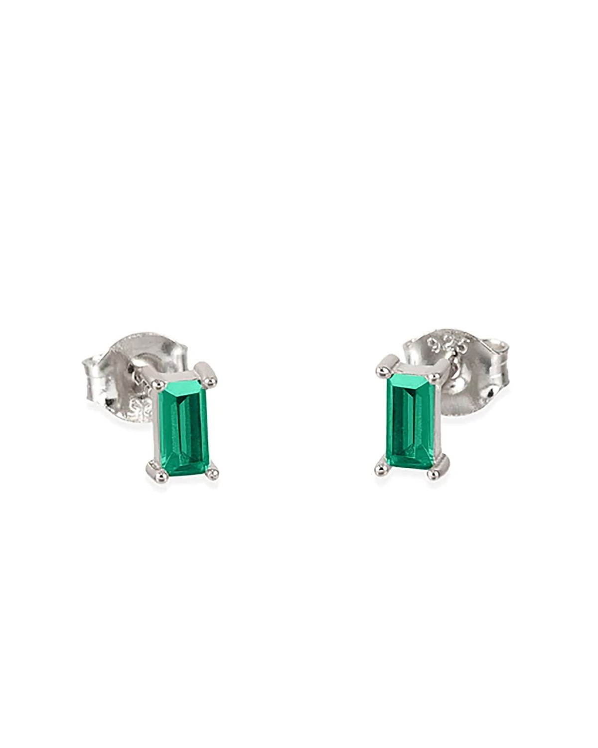 Emerald baguette stud silver