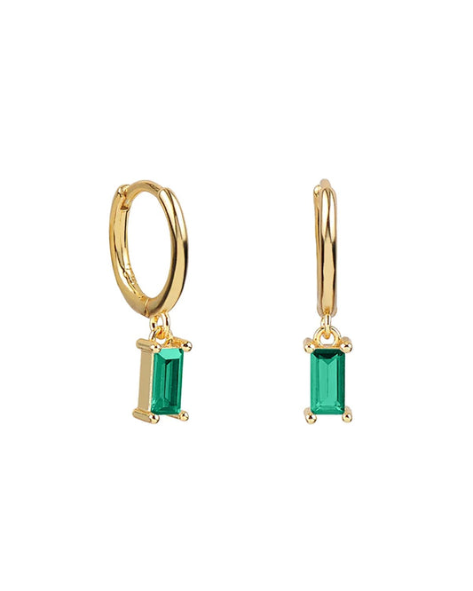 Emerald baguette hoops gold 