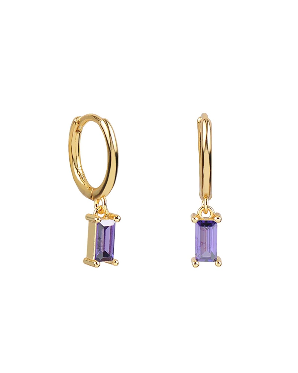 Purple baguette hoops gold