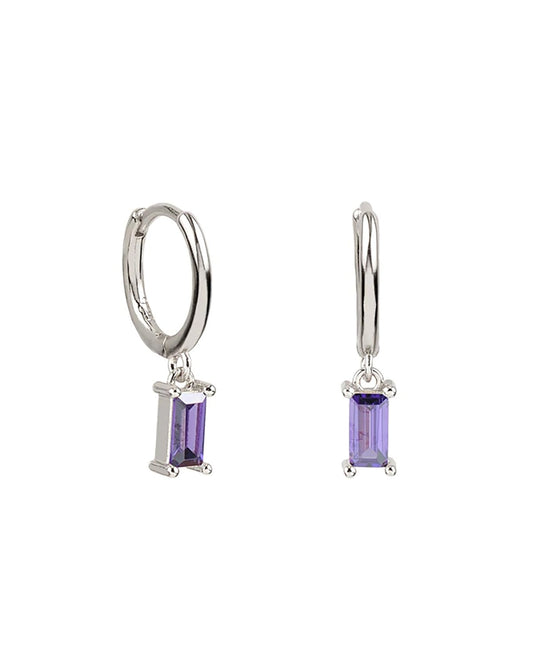 Purple baguette hoops silver