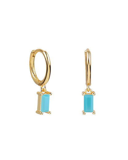 Turquoise baguette hoops gold