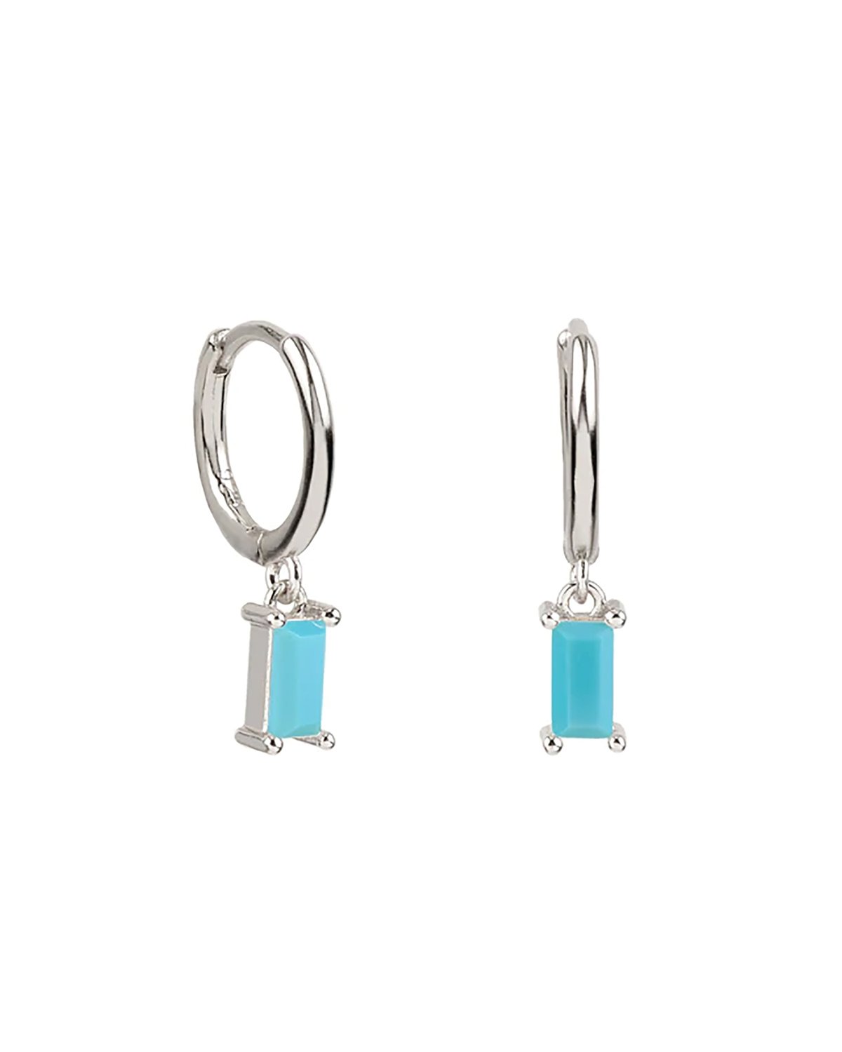 Turquoise baguette hoops silver