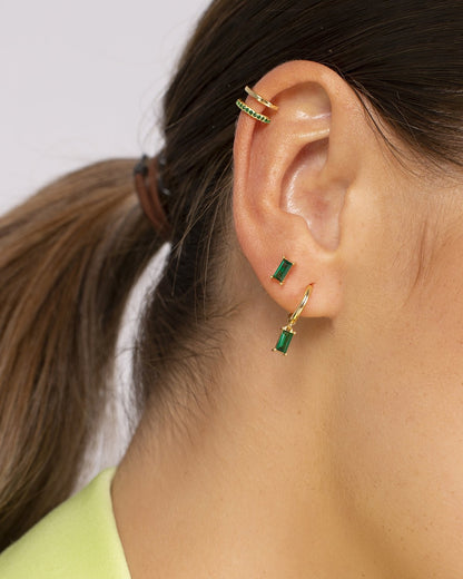 Emerald baguette hoops gold 