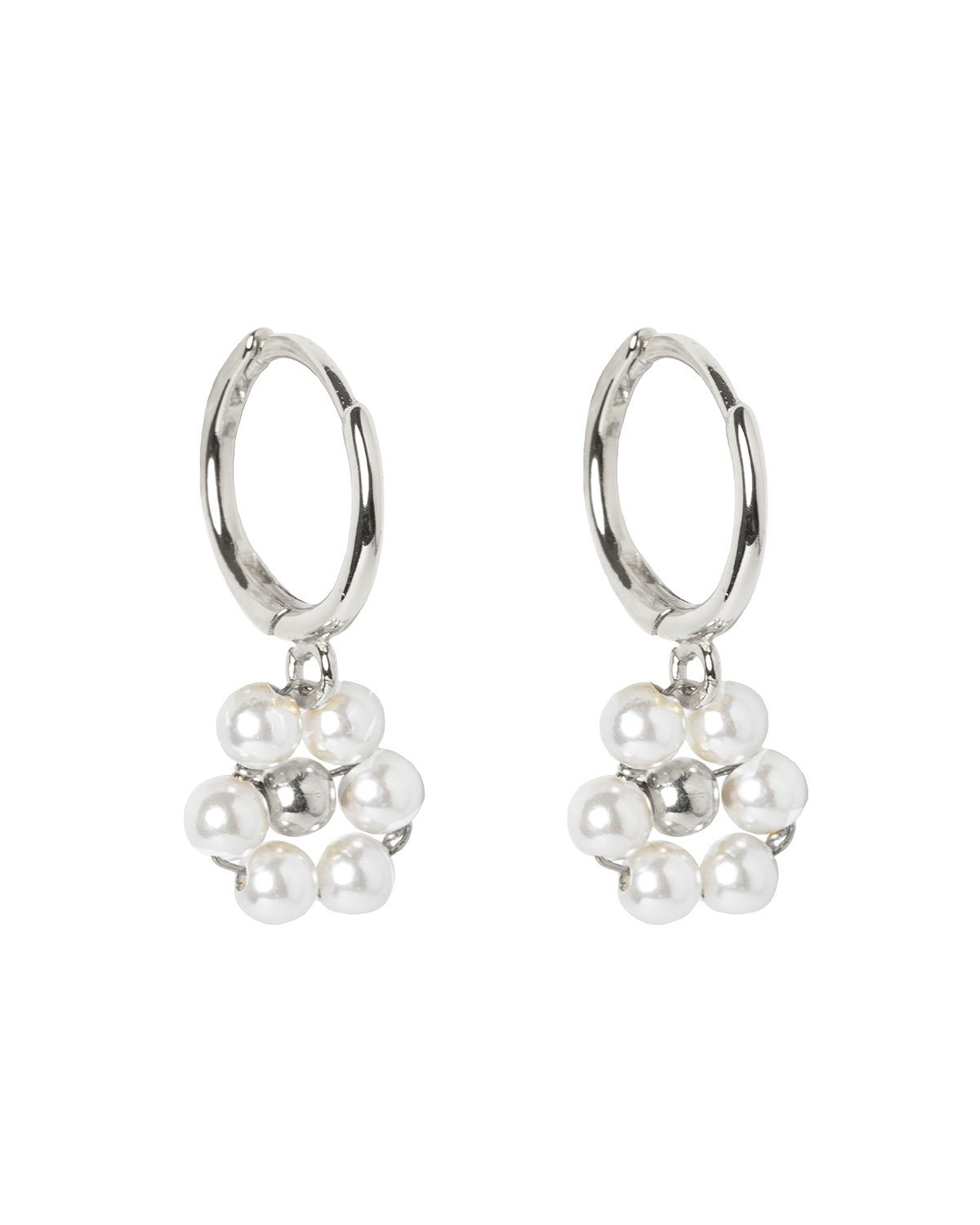 Daisy pearl hoops silver