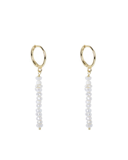 Dangling Pearl Hoops Gold