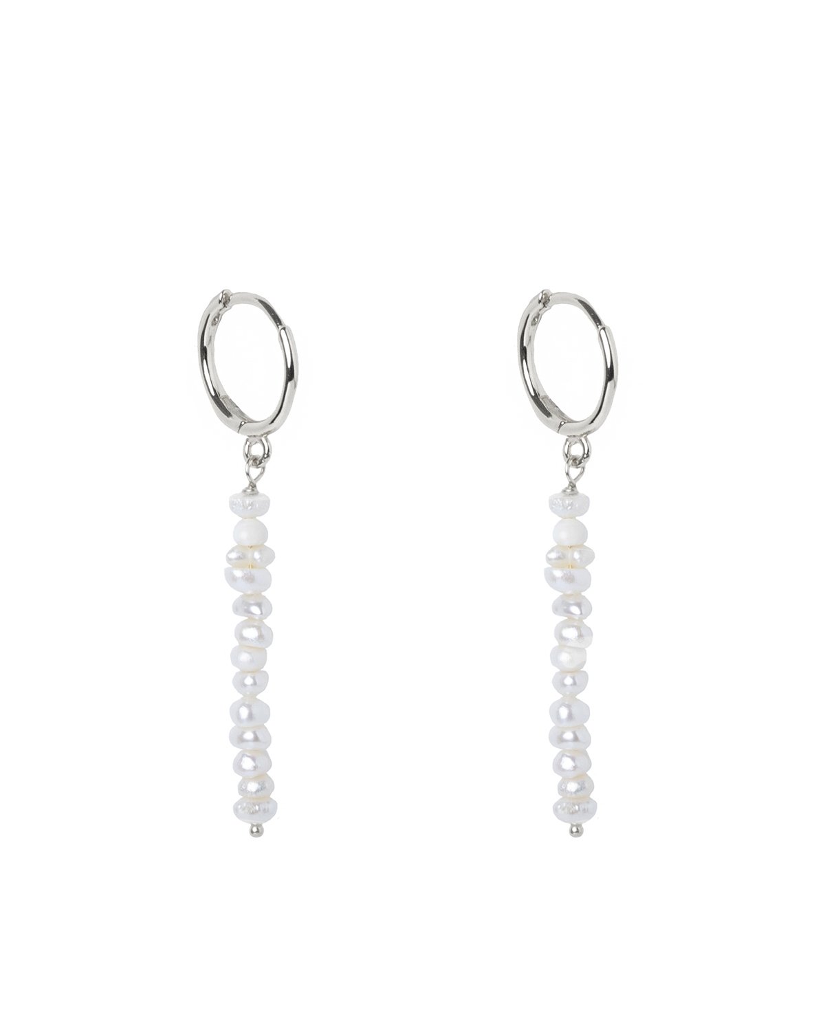 Dangling Pearl Hoops Silver