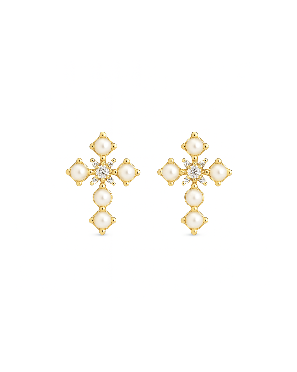 Cross Pearl Studs Gold