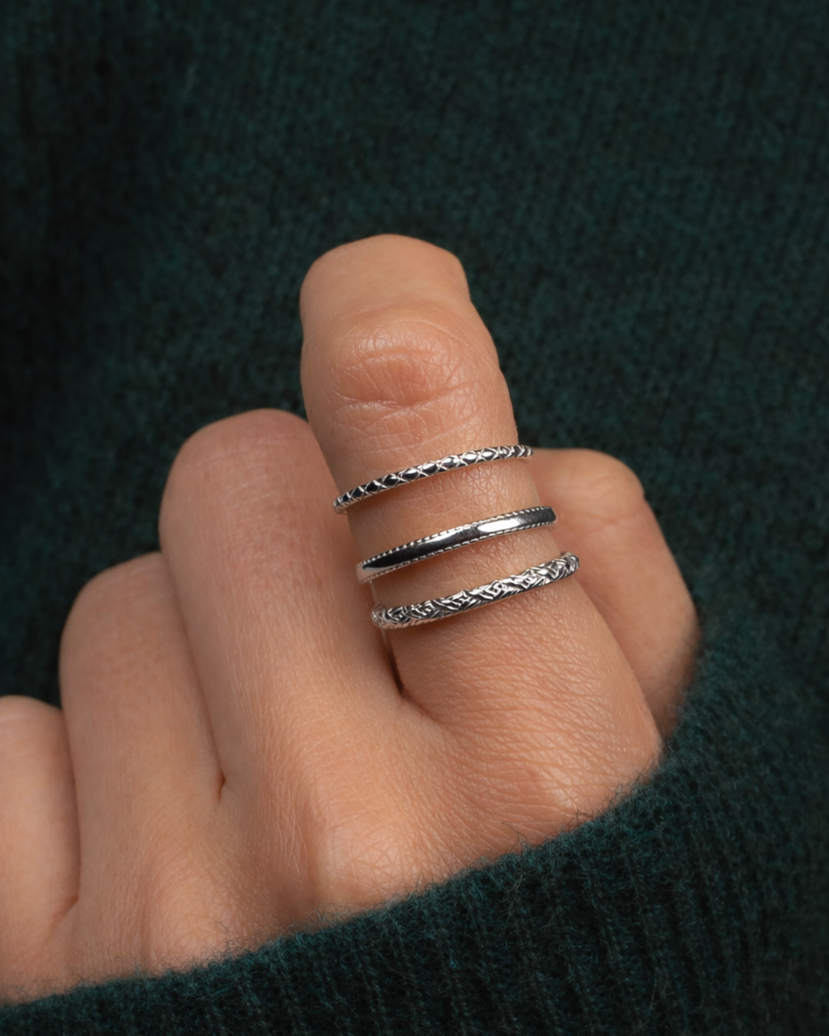 Set of Three Band Rings Silver
