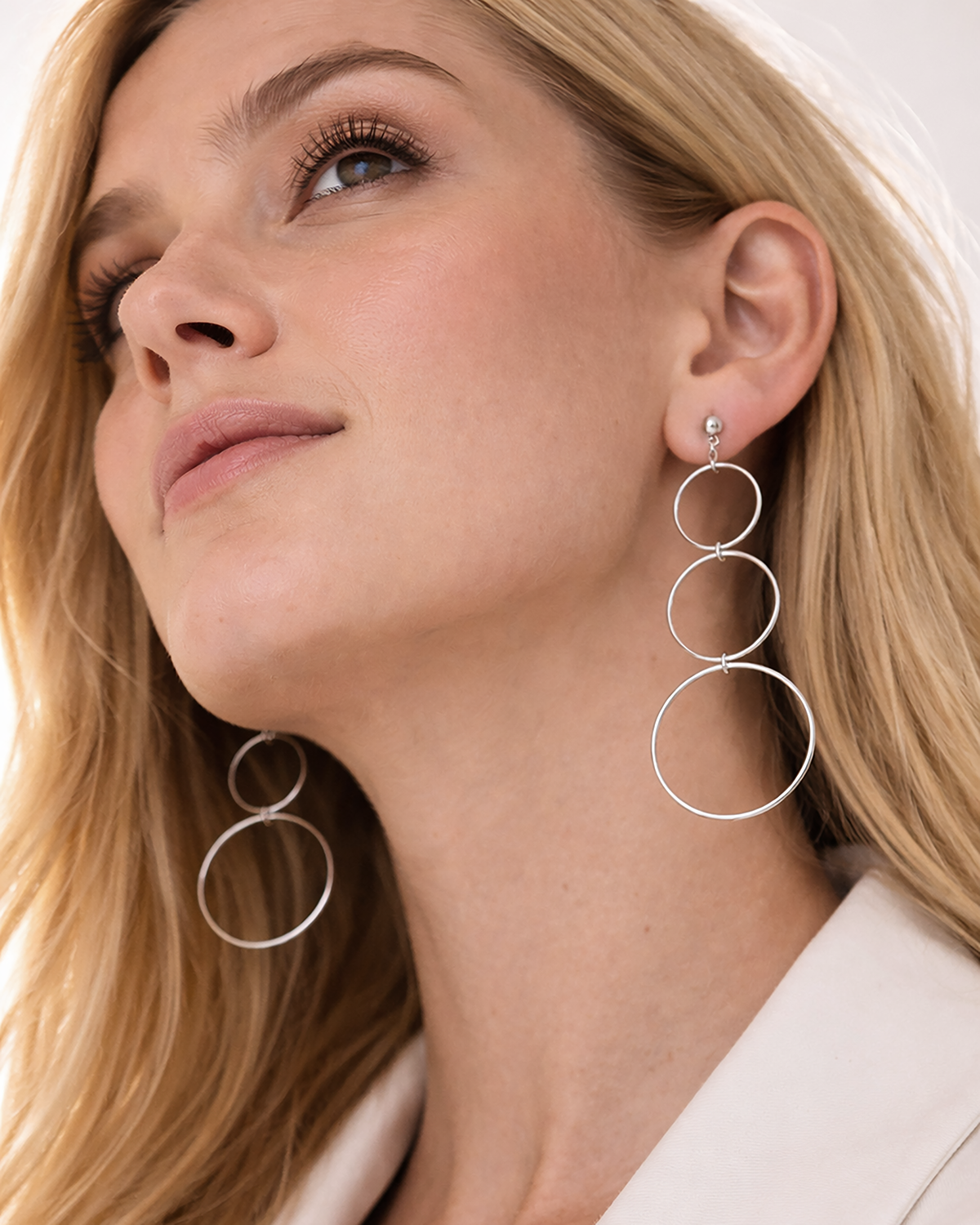 Triple Hoop Dangle Studs Silver