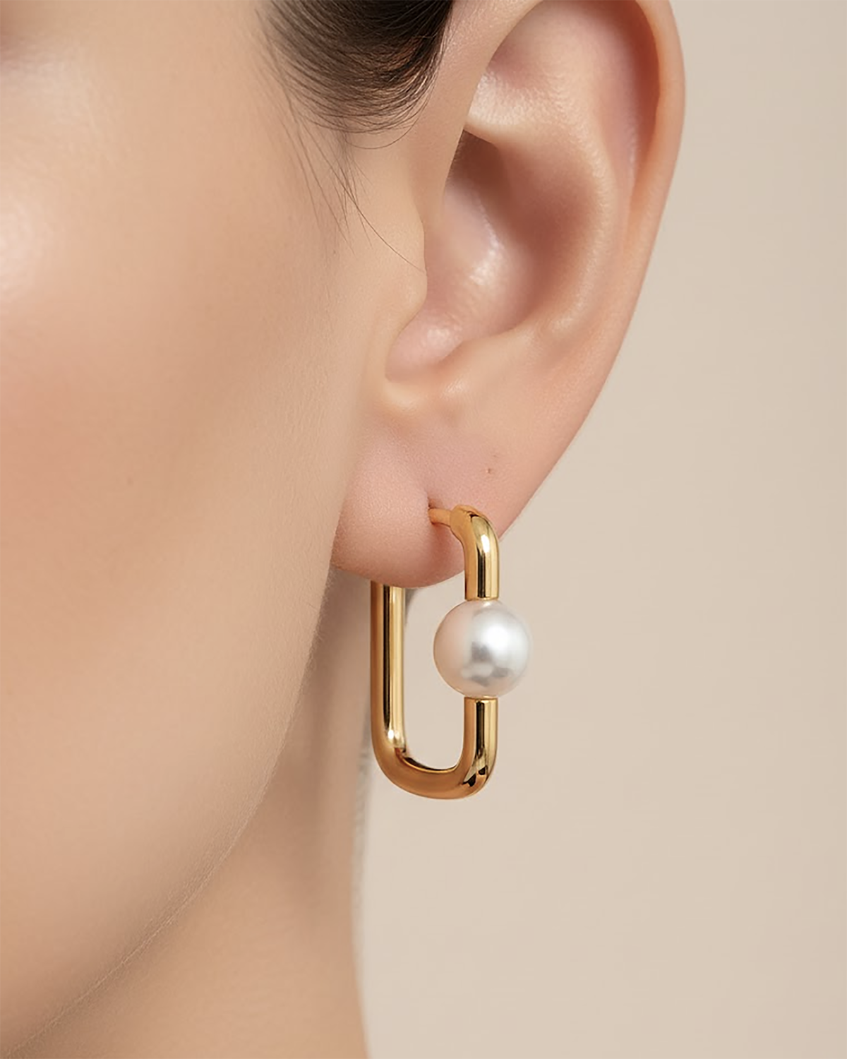 Square Pearl Hoops Gold