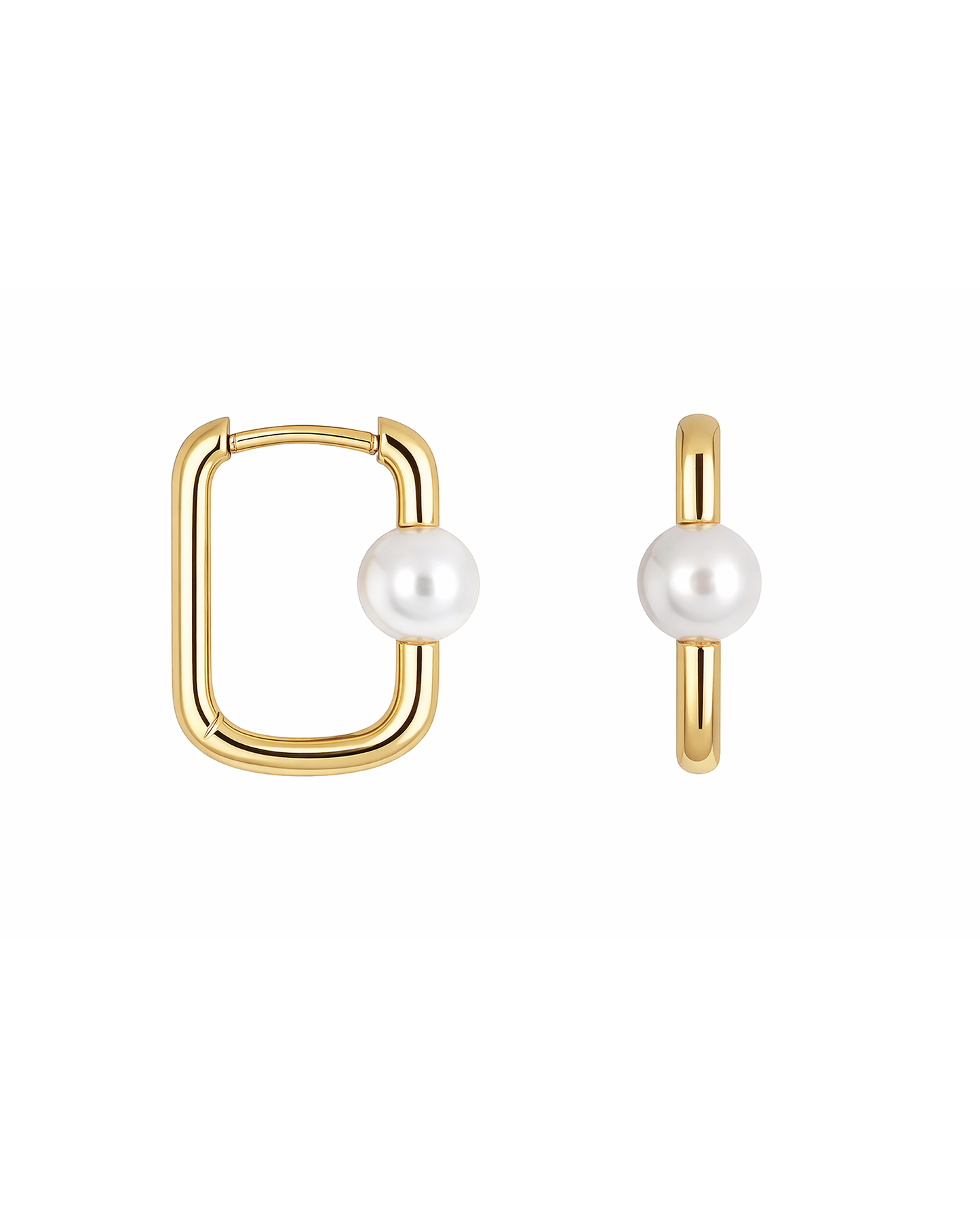 Square Pearl Hoops Gold