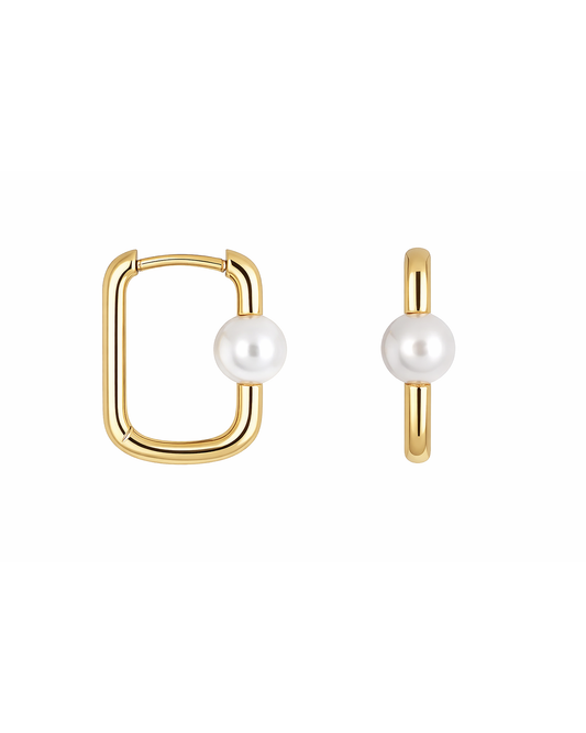Square Pearl Hoops Gold