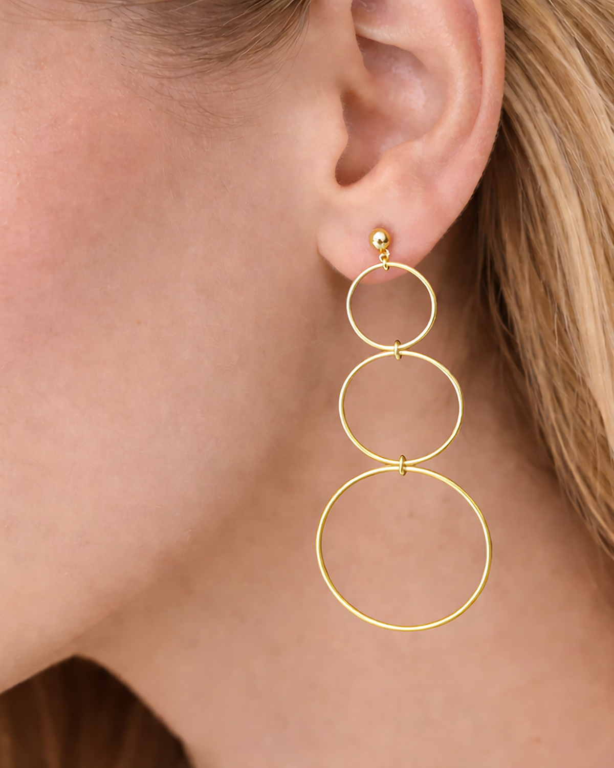 Triple Hoop Dangle Studs Gold