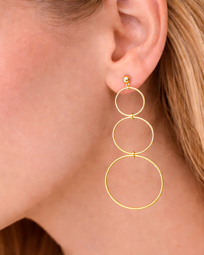 Triple Hoop Dangle Studs Gold
