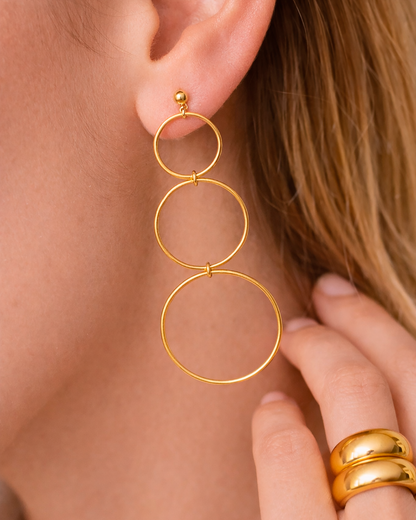 Triple Hoop Dangle Studs Gold