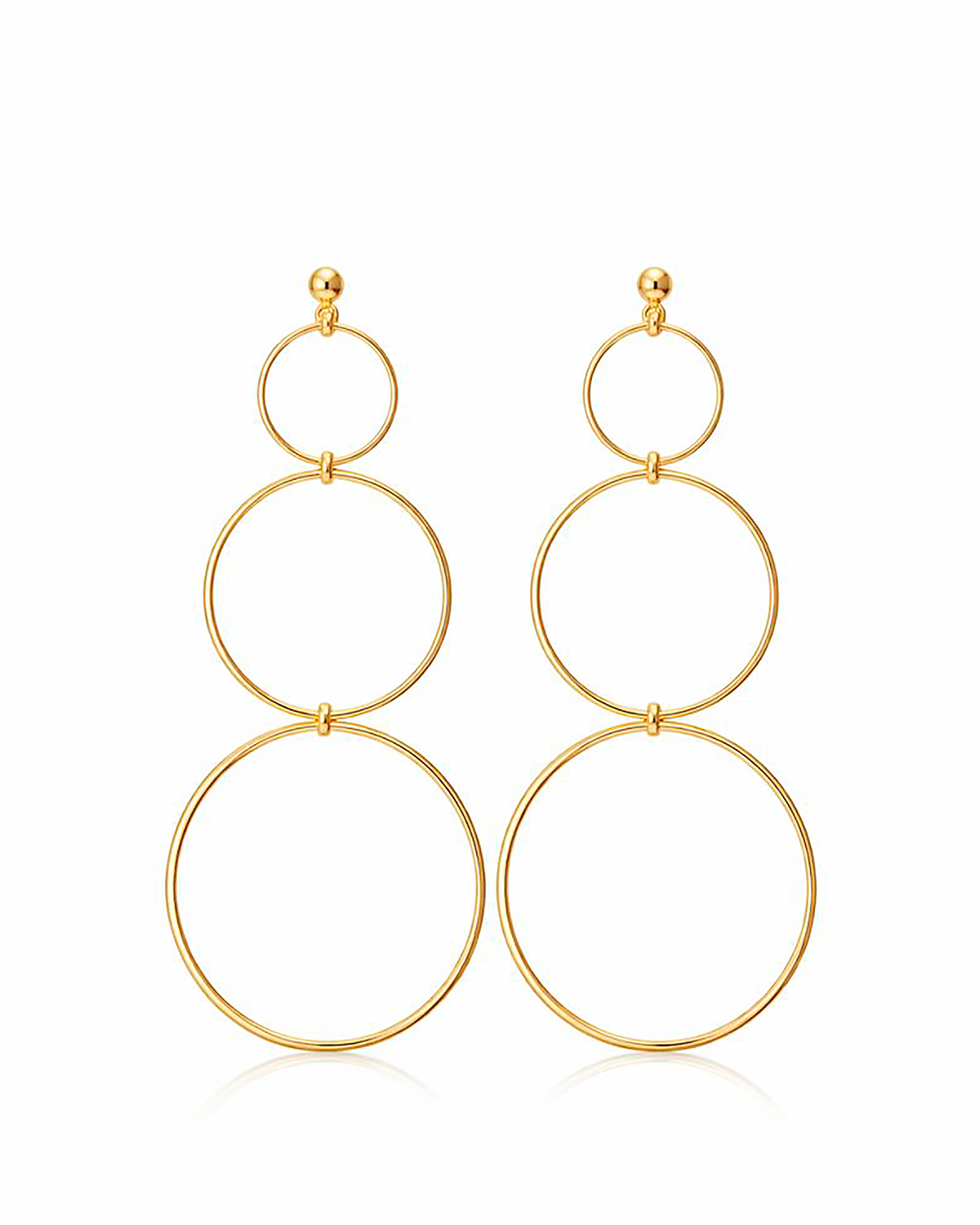 Triple Hoop Dangle Studs Gold