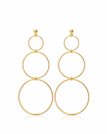 Triple Hoop Dangle Studs Gold