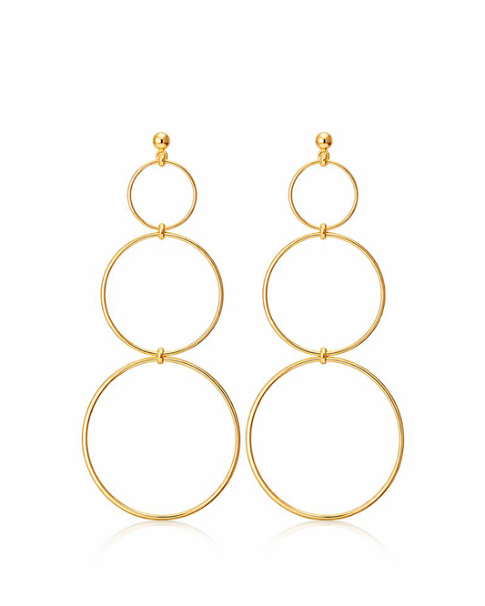 Triple Hoop Dangle Studs Gold