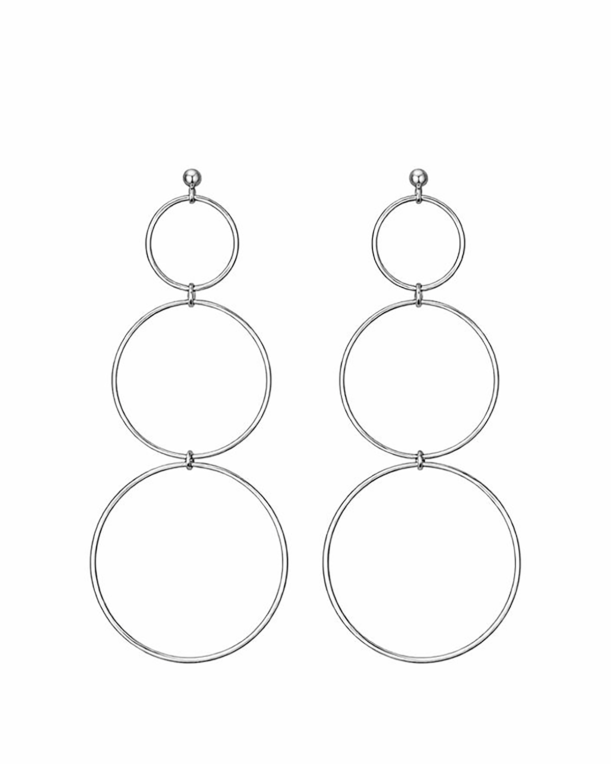 Triple Hoop Dangle Studs Silver
