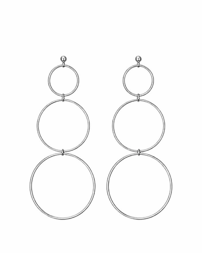 Triple Hoop Dangle Studs Silver