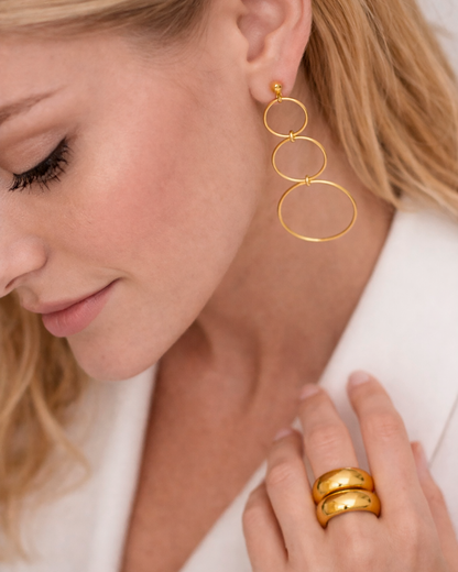Triple Hoop Dangle Studs Gold